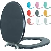BLOFDE Round Toilet Seat Wood Toilet Seat Prevent Shifting with Zinc Alloy Hinges American Standard Size Toilet Seat Easy to Install also Easy to Clean(Round,Sparkling Black)