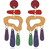 JNONL Handmade Bohemian Wooden Teardrop Dangle Drop Earrings Lightweight Hollow Round Geometric Stud Earrings For Women