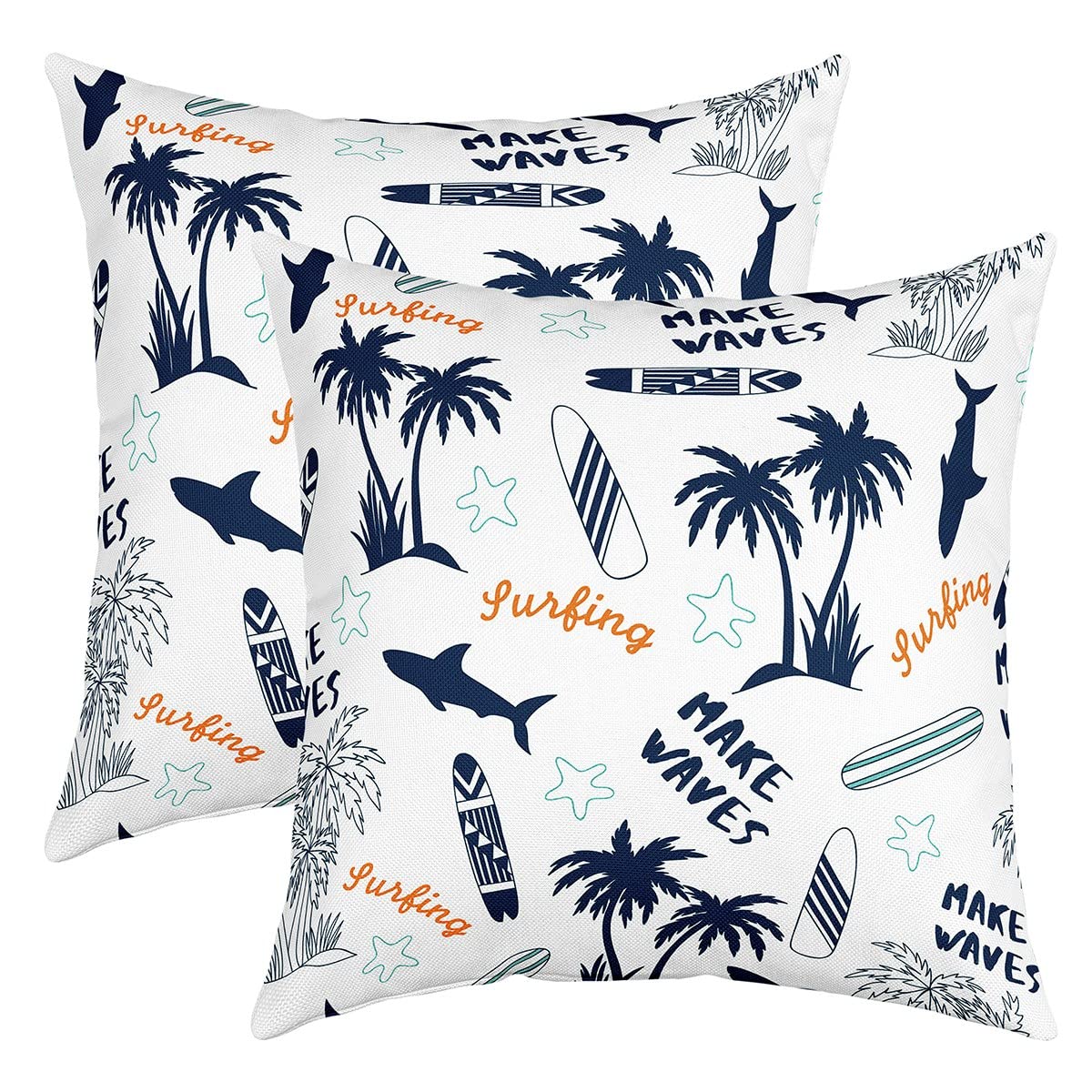 Loussiesd Pack of 2 Palm Tree Print Decorative Throw Pillow Covers Soft Palm Leaf Square Cushion Case Set for Sofa Bedroom Living Room Hawaiian Tropical Island Pillow Cases Pillowcases 18x18 Inch — image 1
