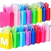 BLEWINDZ 32Pcs 10.6" Medium Gift Bags with Tissues, Paper Party Favor Bags with Handles, Rainbow Goodie Bag for Birthday, Wedding, Party Supplies