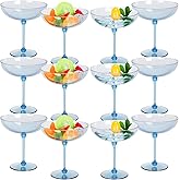 LemonRoad 12 Pcs Detachable Martini Glasses 9oz Disposable Plastic Coupe Cocktail Dessert Glassware Set for Champagne Wine Wedding Birthday Holiday Party Supplies (Blue)