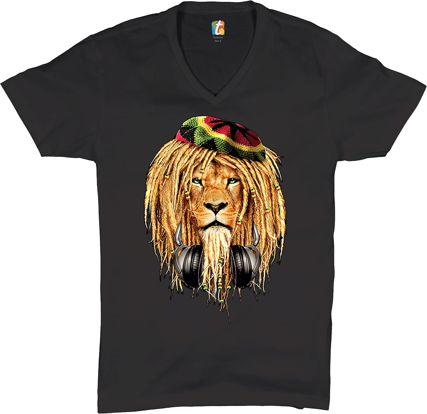 Maglietta Uomo Rasta Lion Jah Reggae Marijuana 420 - Tee Hunt, Cotone, Girocollo