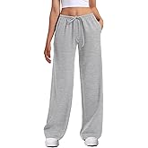 HeSaYep Women's Wide Leg Sweatpants Straight Leg Lowrise Sweat Pants Drawstring Elastic Low Waist Pants with Pockets