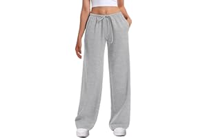 HeSaYep Women's Wide Leg Sweatpants Straight Leg Lowrise Sweat Pants Drawstring Elastic Low Waist Pants with Pockets