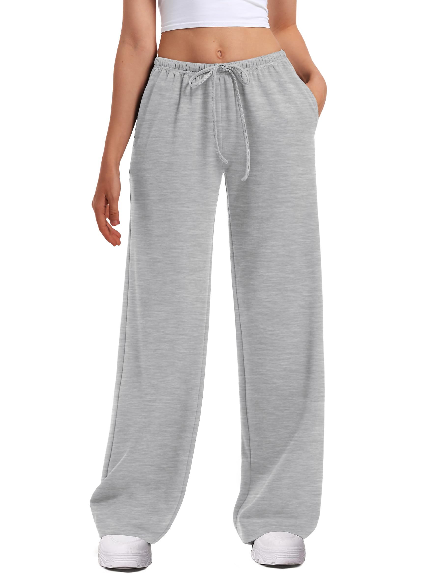 Photo 1 of HeSaYep Women's Wide Leg Sweatpants Straight Leg Lowrise Sweat Pants Drawstring Elastic Low Waist Pants with Pockets, Grey S1046815147