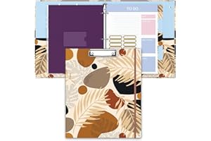 ZAXMEY 3 Ring Binder, 1 Inches Round Ring Binder with Clipboard, Dividers Tabs, PVC Zipper Bag Sleeves & to Do List Planners, Decorative Binder for Women, Men, School, Office Supplies, Modern Leaves