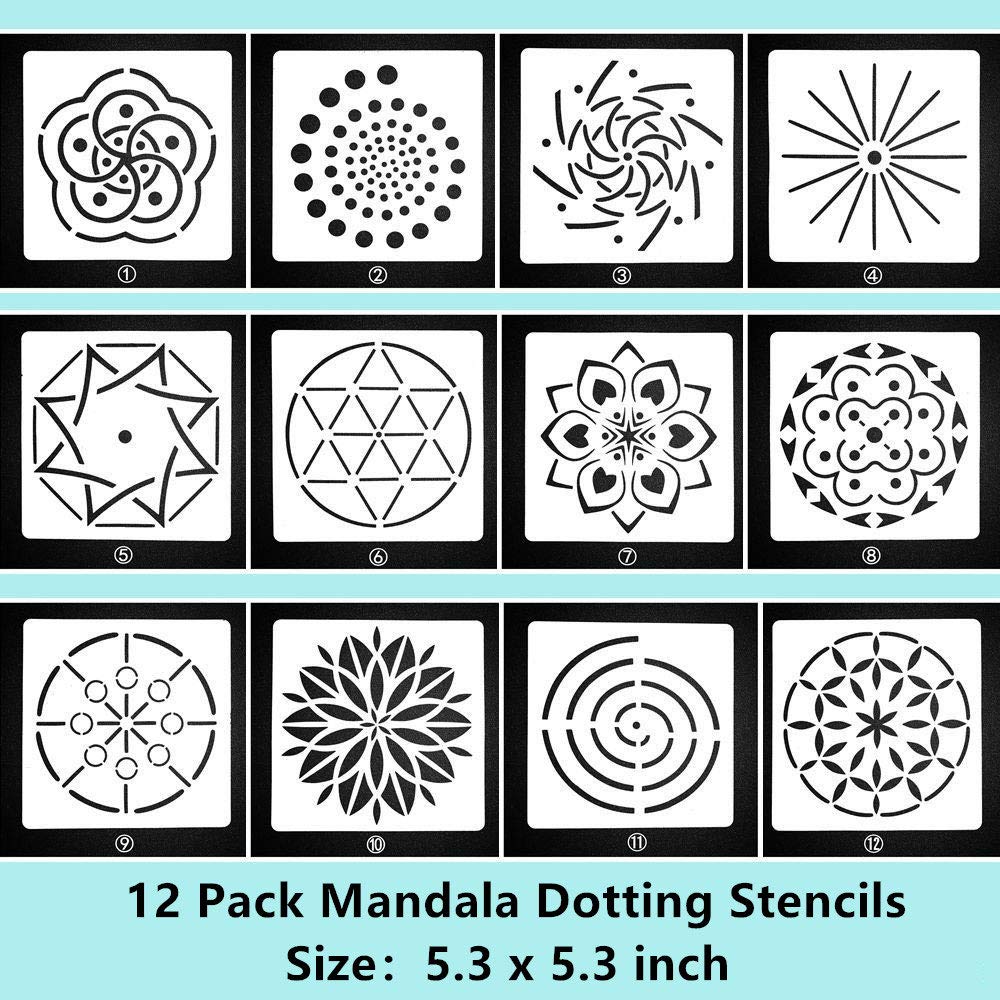 12 Pack Mandala Dotting Stencils Template, Mandala Dot Painting