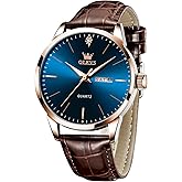 OLEVS Mens Watches, Dress Waterproof Classic Analog Casual Luxury Wrist Watch for Men with Date, Easy to Read Relojes para Hombres Male Quartz Wristwatch with Brown Black Leather Band Blue Black Dial