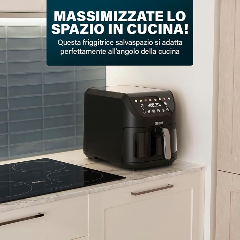 SlimFry Airfryer, 8L Capacità, 2000W, 8 Programmi, Display Touchscreen Digitale, Temperatura Regolabile, Finestra di Controllo, Spegnimento Automatico, Cestello Lavabile, 182257