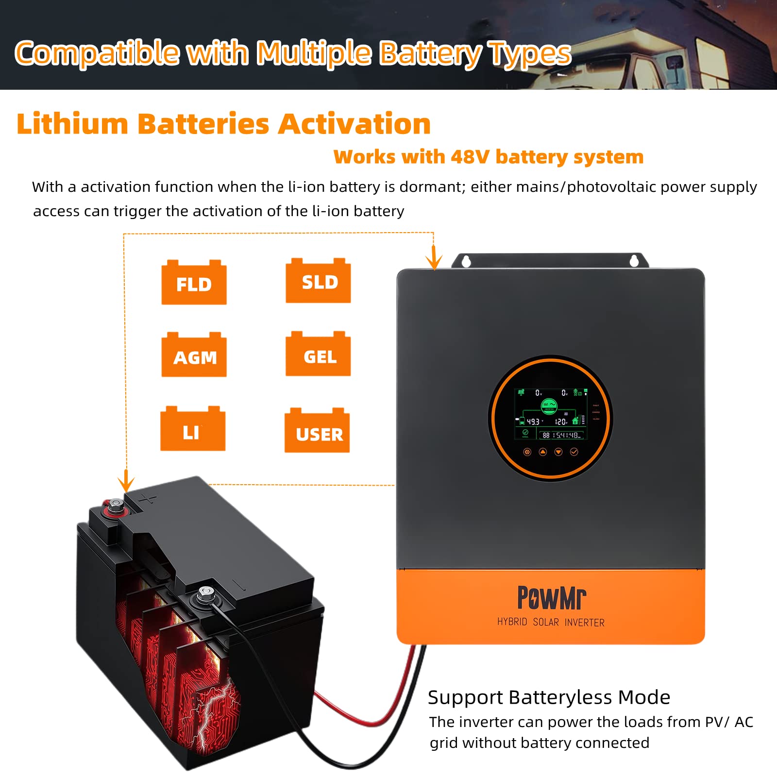 Mua PowMr 5000W Solar Inverter 48VDC to 110VAC, 5kW Split Phase ...