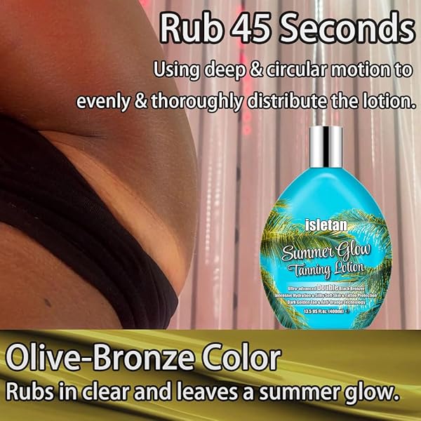 ISLETAN SUMMER GLOW TANNING LOTION ACCELERATOR FOR INDOOR TANNING BEDS & OUTDOOR SUN WITH BRONZER TO GET DARK FAST TAN，SUN BED TANNING LOTION DARK WITH TATTOO PROTECTING FORMULA, DHA FREE, 13.5OZ