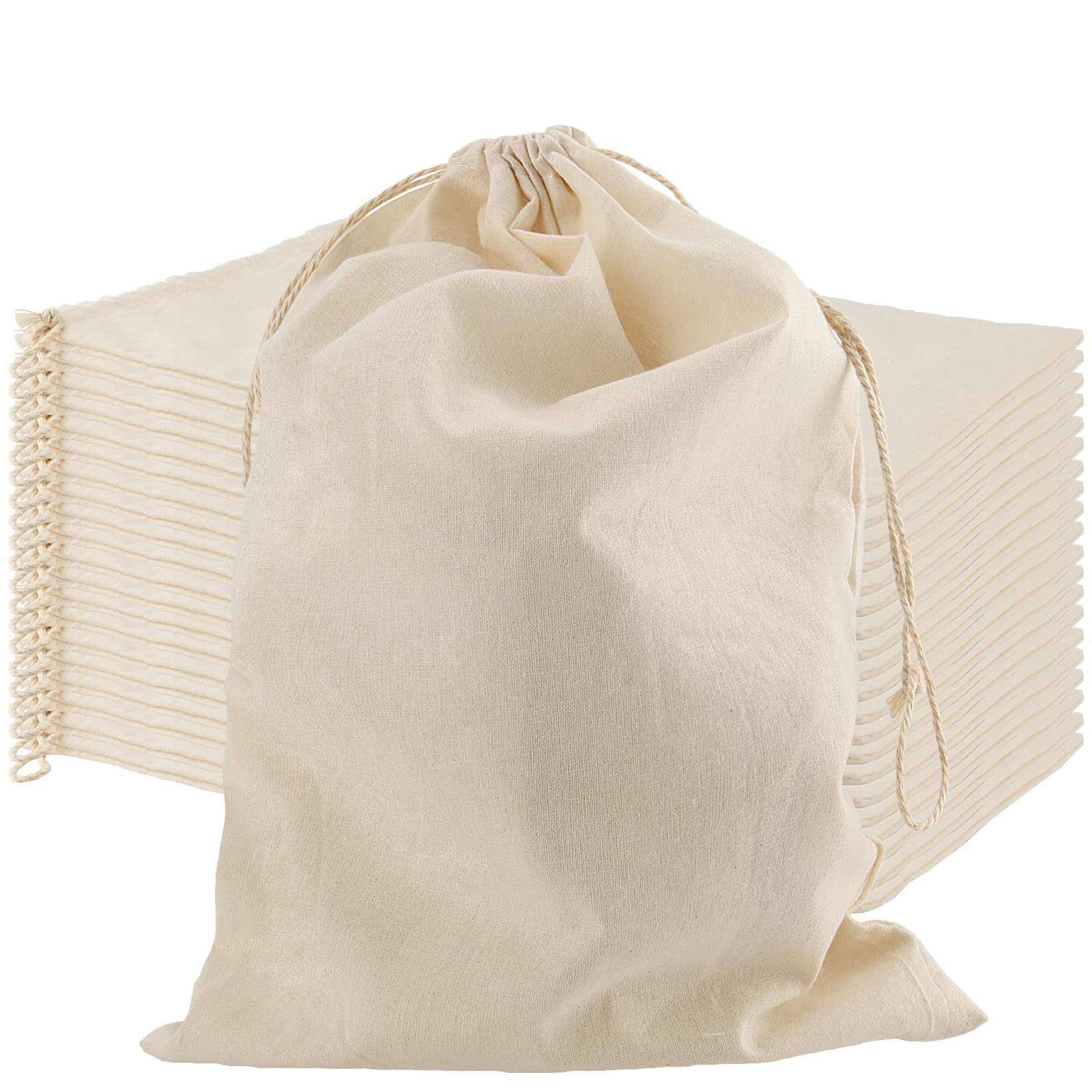 SEUNMUK 20 Pcs Large Cotton Muslin Bags, 30 x 20cm Cotton Produce Storage with Drawstring Reusable Storage Bags for Gift Tea Jewelry Wedding Party Favors, Birthday
