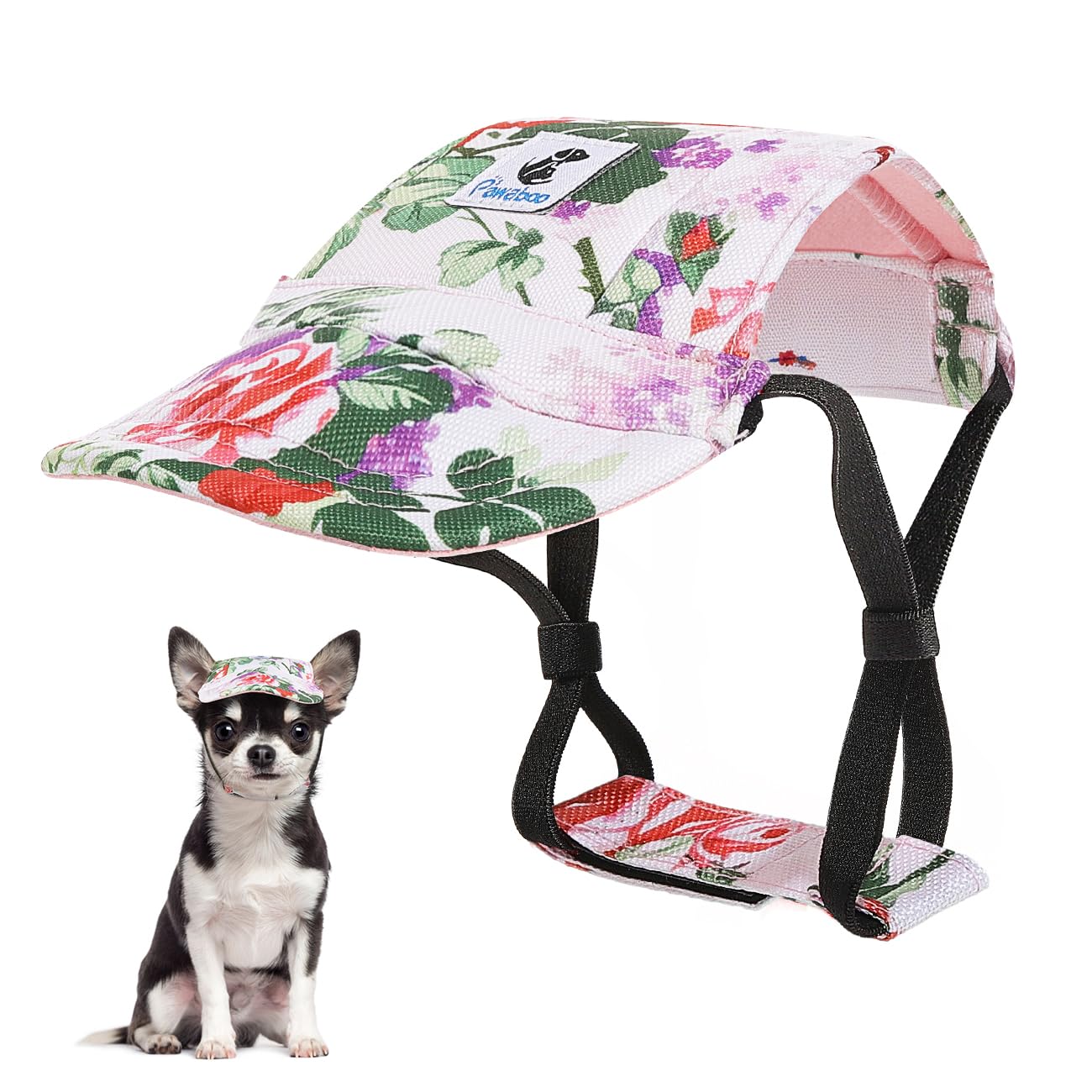 Photo 1 of Pawaboo Dog Baseball Cap - Upgraded Elastic Ear Holes - Adjustable Dog Outdoor Sport Sun Protection Baseball Hat Cap Visor Sunbonnet Outfit for Small Medium Large Dogs, Small, Flower