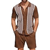 KZMFROY Men's 2 Piece Outfit Exquisite Jacquard Short Sleeved Polo Shirt Casual Beach Shorts Set Summer Summer Men Retro Set
