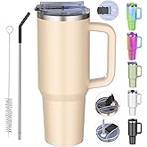 weisidi 40 oz tumbler with handle and straw,Double Wall Vacuum Reusable Stainless Steel Insulated Water Bottle,With Leak Proof lid and Straw for Iced or Cold Beverages (Rose Quartz)
