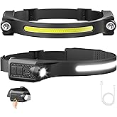 AlpsWolf LED Headlamp Rechargeable, 2 XPE LED and COB LED Head Lamp, Motion Sensor, 260° Wide Beam, IPX4 Waterproof, Rechargeable Headlight for Camping Accessories (2 Pack)