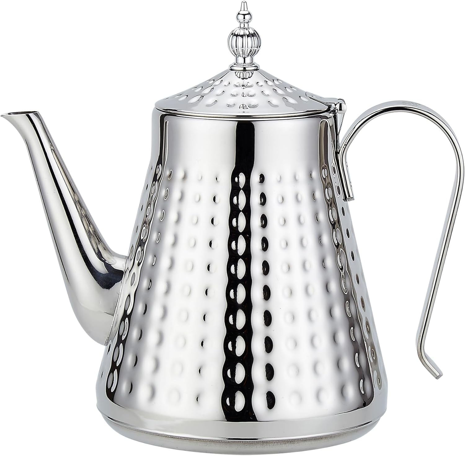 SANQIAHOME Stainless Steel Teapot 1.6L(54oz) 5-6 Cups,with Removeable Infuser,Good Pour,Hammer Patterned, Brew Loose Leaf Tea Bag,Silver