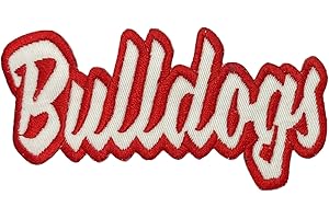 WHOLESALE APPLIQUE Bulldogs Mascot, Team Name, Embroidered, Iron on Patch (White Twill/Red Outline)