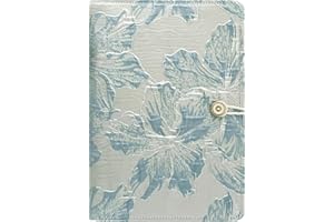 ipoul Blue Notebook, Refillable Journal, A5 Binder 6 Ring, Ruled Notebook, Lined Paper, Embroidery Fabric Cover, 6"x8", Budget Binder, Planner Binder, Travel Diary, Journal for Women, Lily Flower