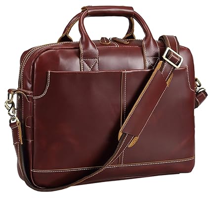 Mens Retro Genuine Leather Handbag Large Shoulder Crossbody Tote Bag Business Messenger Briefcase for Men Brown by Genold