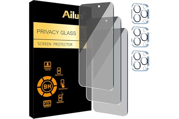 Ailun 3Pack Privacy Screen Protector for iPhone 15 Pro Max [6.7 inch]+3Pack Camera Lens Protector,Sensor Protection,Dynamic Island Compatible,Anti Spy Tempered Glass[9H Hardness]-HD[Black][6 Pack]