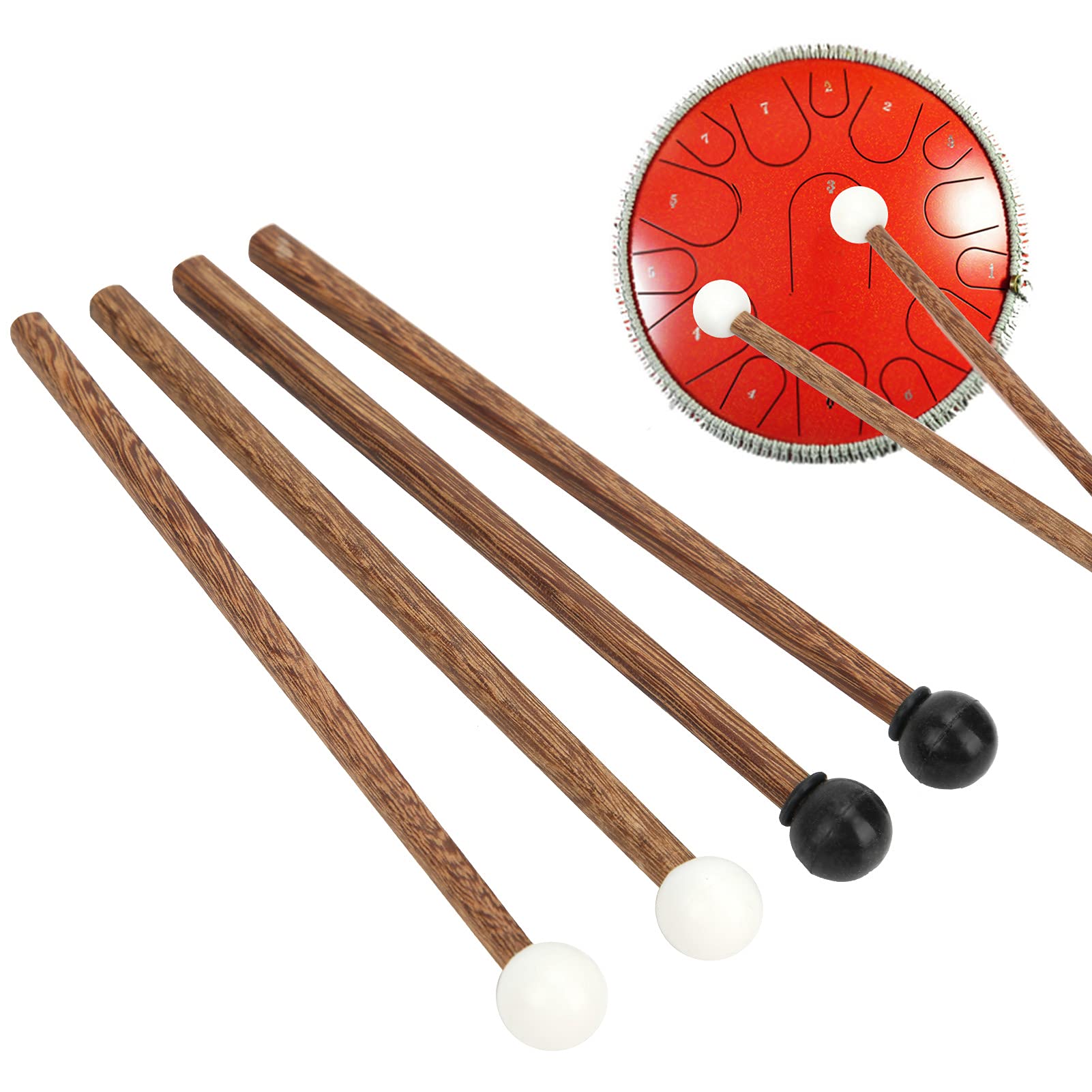 4pcs Percussion Sticks, Rubber Mallet Sticks Wooden Fish Drum Sticks with Wooden Handle Percussion Mallets Parts Wooden Instrument Sticks 6.5 Inch