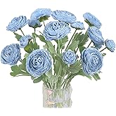 IPOPU Blue Ranunculus Artificial Flowers,5PCS Vintage Silk Peonies with Stems Real Look Faux Ranunculus Flowers for Wedding Party Garden Vase Home Decoration(Blue)