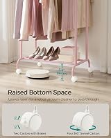 SONGMICS Double Clothes Rack on Wheels 83-120 cm Heavy Duty Pink HSR133R01 view 5