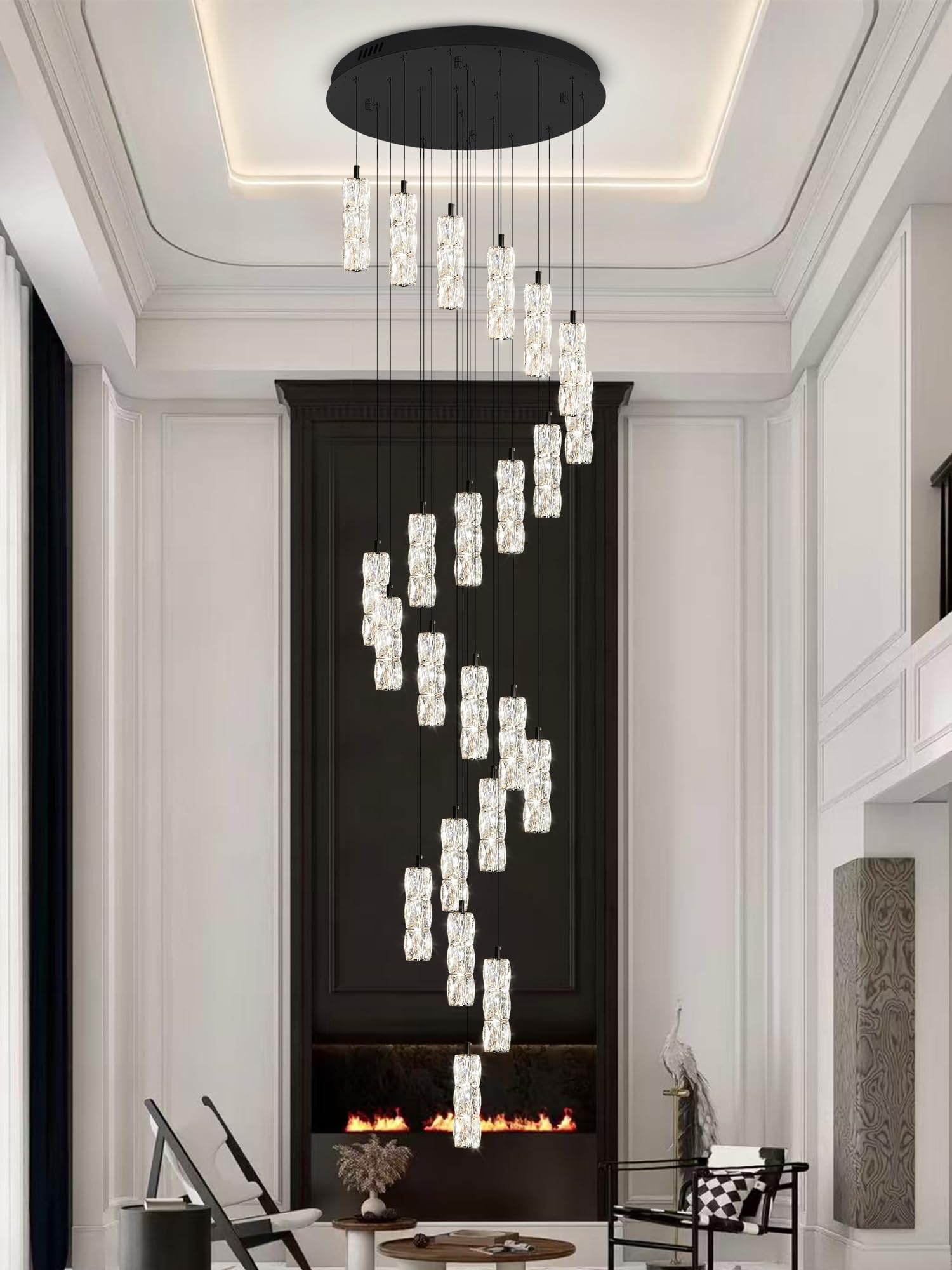 Photo 1 of ***MISSING PIECES*** ***READ CLERK NOTES*** ykolupty Modern Crystal Chandelier 24-Lights Black Chandelier Lighting Fixture High Ceiling Chandelier Suitable for Living Room Staircase Villa