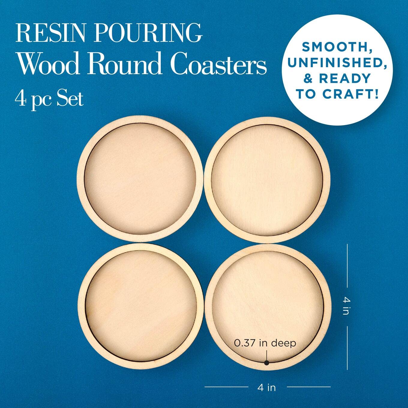 Mod Podge Resin Wood Coasters, Set of 4 Resin Pouring Coaster Kit, Pouring Surface for Epoxy Resin, DIY Craft Supplies for Resin Arts and Crafts Projects, 25485