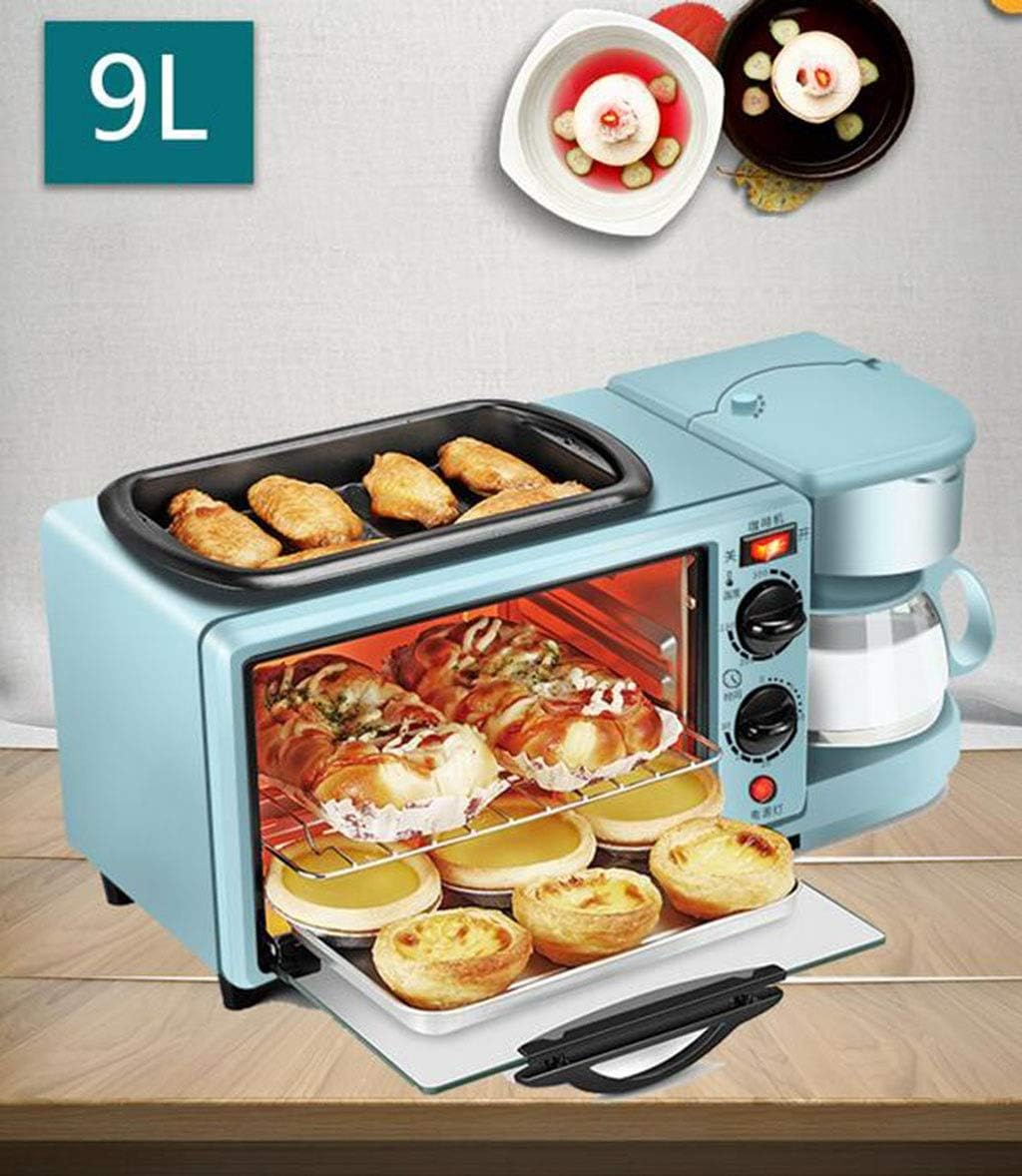 review Electric Grill-Coffee Maker Deep Fryer 3-in-1 Home Multi-Function Breakfast Machine 1050W / 9L U-Shaped Aluminum Tube Heating 30 Minute Time Switch (Color : Pink)