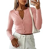 Purple Pocket Cardigan Sweaters for Women Crew Neck Cropped Sweater Tops Dressy Casual Long Sleeve Shirts