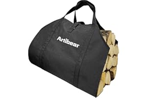 Artibear Outdoor Indoor Firewood Log Carrier Bag, 39” x 18”Waxed Canvas Holder Firewood Bag for Camping Fireplace