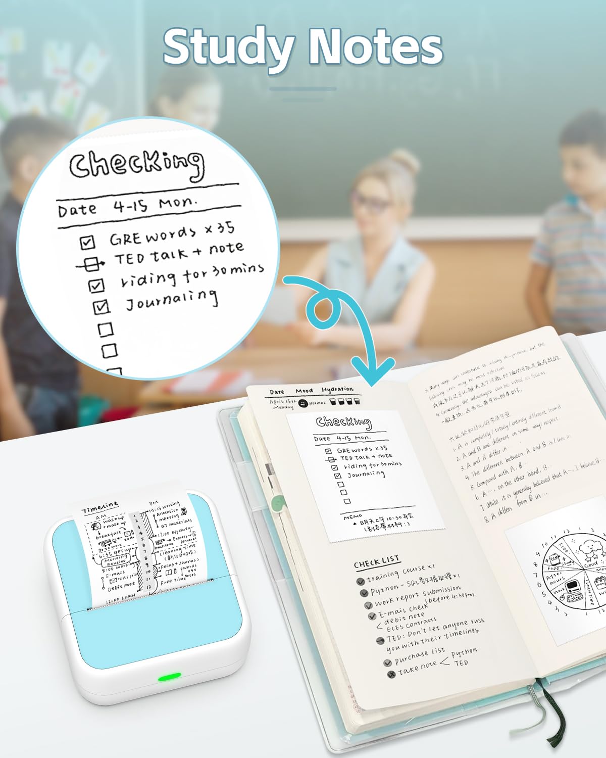 Sticker Printer - Printpods Mini Printer with Stickers, Print Pod, Bluetooth Inkless Printers, Sticker Maker, Portable Thermal Printer for iphone, Impresora Portátil for Notes, Journal, DIY, Kids Gift