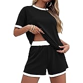 Rapbin 2 Piece Sets for Women Summer Loungewear Short Sleeve Pajama Clothes Loose Fit