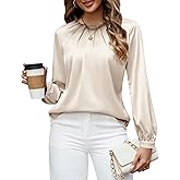 Blooming Jelly Womens Dressy Business Casual Blouse Pleated Long Sleeve Tops Satin Silk Work Shirt Fall Outfits 2025