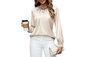 Blooming Jelly Womens Dressy Business Casual Blouse Pleated Long Sleeve Tops Satin Silk Work Shirt Fall Outfits 2025