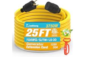 Leadchuang 30 amp Generator Cord, 125v Generator Cord 10 Gauge 25 ft Extension Cord 3 Prong Generator Power Cord, 10/3 sjtw Outdoor Extension Cord Waterproof l5-30 Generator Extension Cord