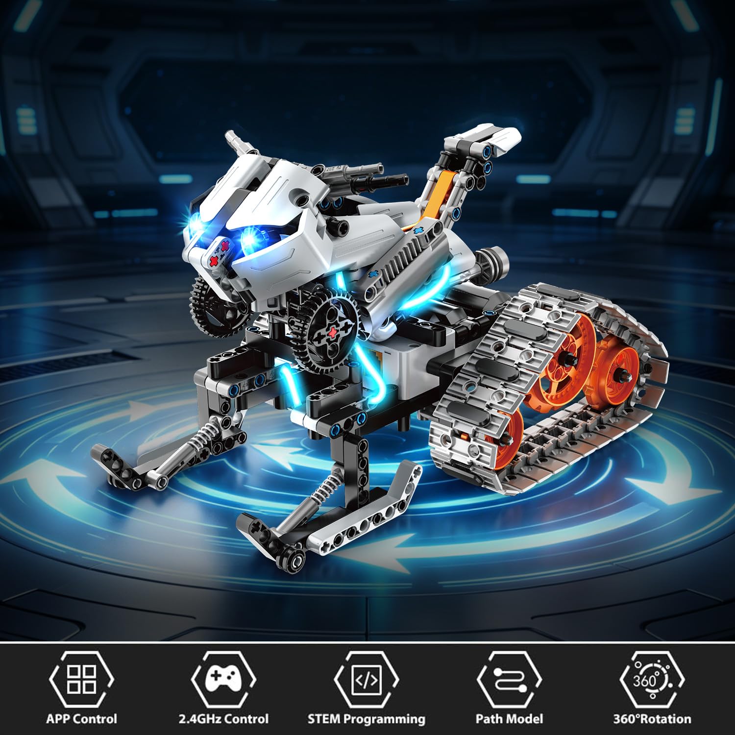 HOGOKIDS 5-in-1 Roboter Bausatz mit LED, RC-Technik Bauspielzeug mit App & Fernbedienung, Panzer-Rennwagen, programmierbar, wiederaufladbar, Geschenk für Jungen und Mädchen von 6–12+ Jahren(604 Teile) 7