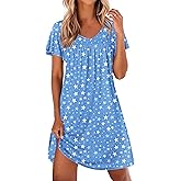 Ekouaer Nightgowns for Women Short Sleeve Sleep Shirts Pleated Night Dress V Neck Night Shirts Soft House Dress