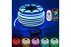 Samsion 45M RGB Neon Rope Light Outdoor 150ft Smart LED Neon Strip Light Waterpfoof Multicolor LED Neon Flex Lights AC 110V~130V Music Sync Color Changing Rope Light with Bluetooth Remote Control