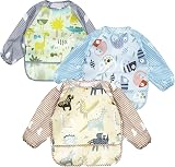 PandaEar 3 Pack Waterproof Sleeved Bibs with Long Sleeves Lizard view 1