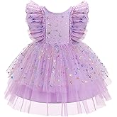 IMEKIS Toddler Girl Birthday Dress Sparkly Strawberry Tulle Party Ruffle Sleeve Dresses Cake Smash Photo Shoot 1-8T