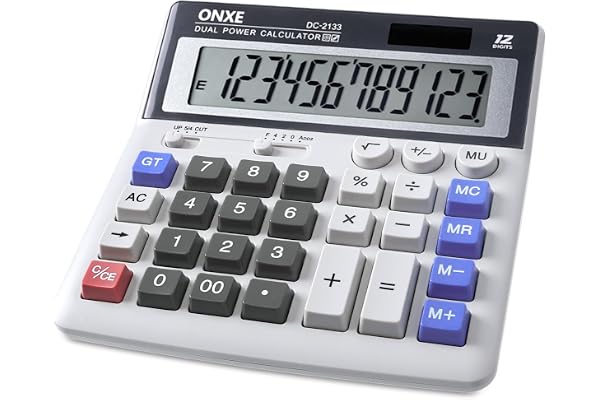 Calculator, ONXE Standard Function Electronics Desktop Calculators, Solar and Battery Dual Power, Big Button 12 Digit Large L
