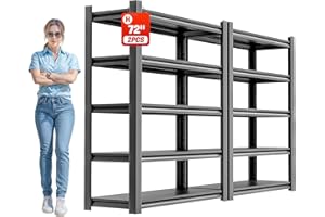 OLLRRACT Storage Shelves Garage Shelving Heavy Duty - 72''H Garage Shelves Adjustable 5 Tier Metal Shelving Unit Storage Rack Shelving Industrial Utility Shelf 16" D x36 W x72 H（2 Pieces）