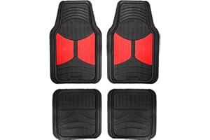 FH Group Full Set Trimmable Rubber Floor Mats, Monster Eyes (Red) - Universal Fit for Cars Trucks and SUVs