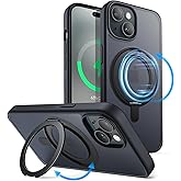 JETech 360 Degree Rotatable Ring Case for iPhone 15 Plus 6.7-Inch Compatible with MagSafe, Slim Shockproof Phone Cover with Stand & Ring Holder (Black)