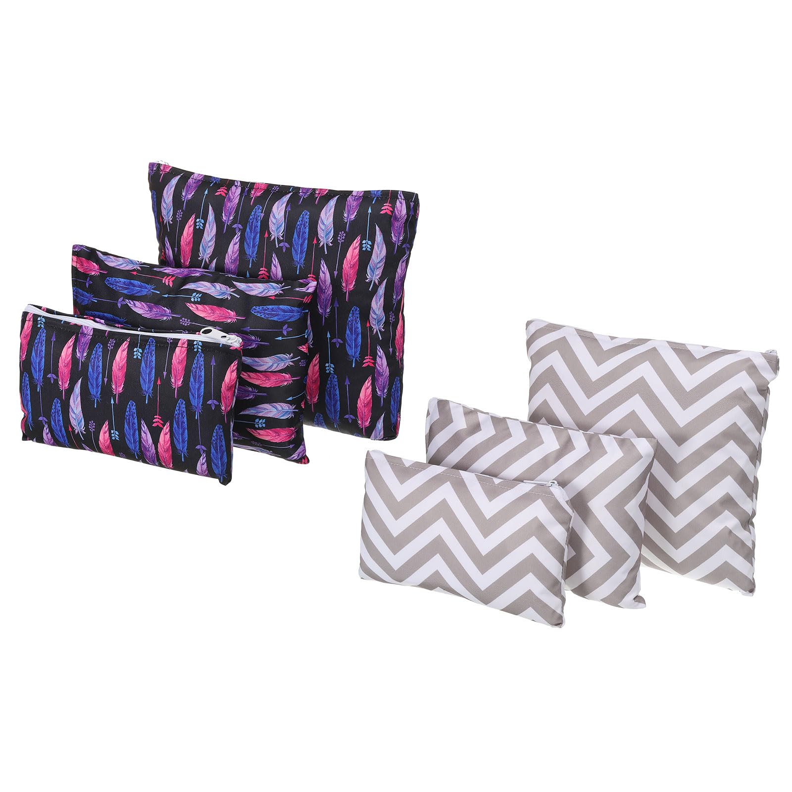 PATIKIL 3 Sizes Reusable Snack Bag Sandwich Bag, 2 Set/6Pcs Polyester Snack Sack Easy Open Zipper Washable Portable, White/Black