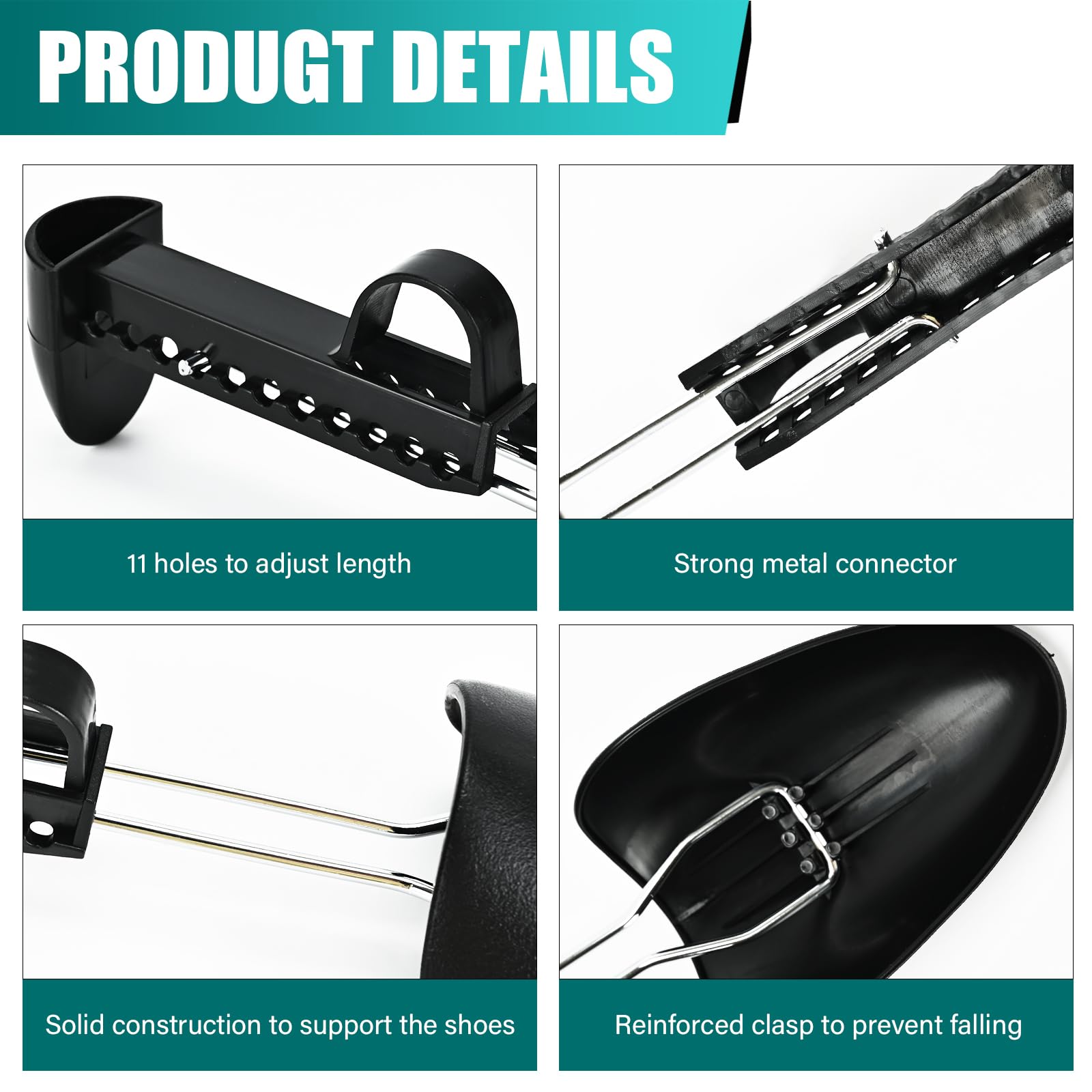 EchoDone 5 Pairs Practical Adjustable Length Men Shoe Tree Shoe Stretcher Boot Holder Shaper Support (Black Color)