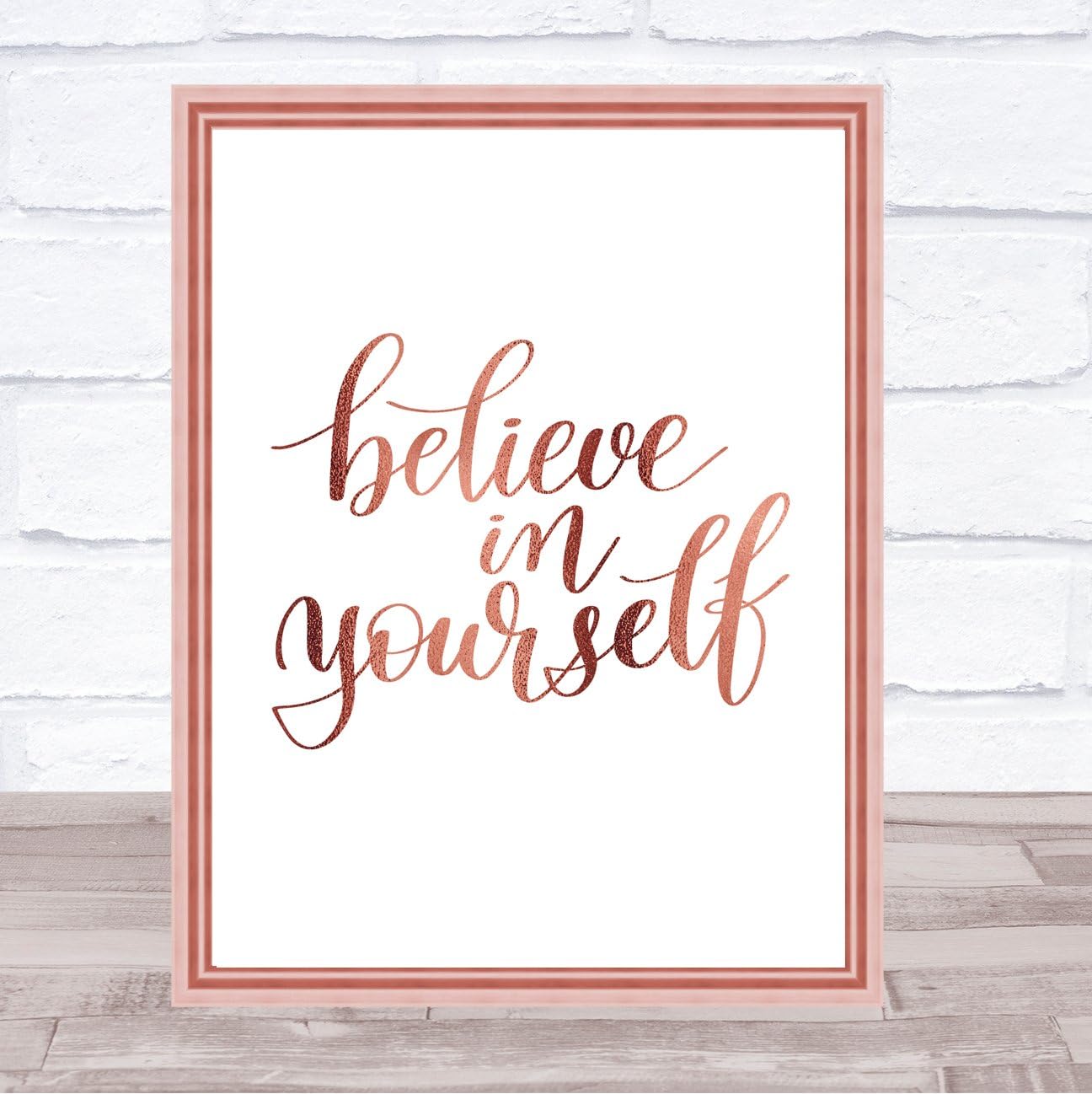 Believe in Yourself Swirl Quote Print Poster Rose Gold Wall Art